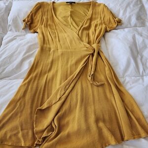 Lulu's Mustard Yellow Wrap Dress